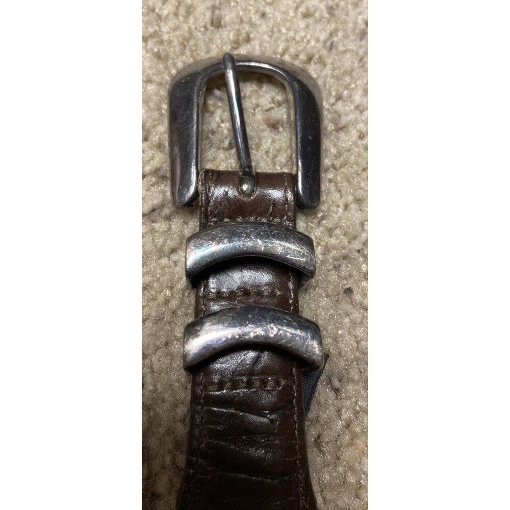 Onyx by Brighton Men's Brown Calfskin Leather Belt, Silver Plated, 36, USA Made